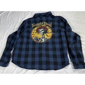 Grateful Dead Shirt Men's XL Blue Buffalo Plaid Flannel Button Up "read"